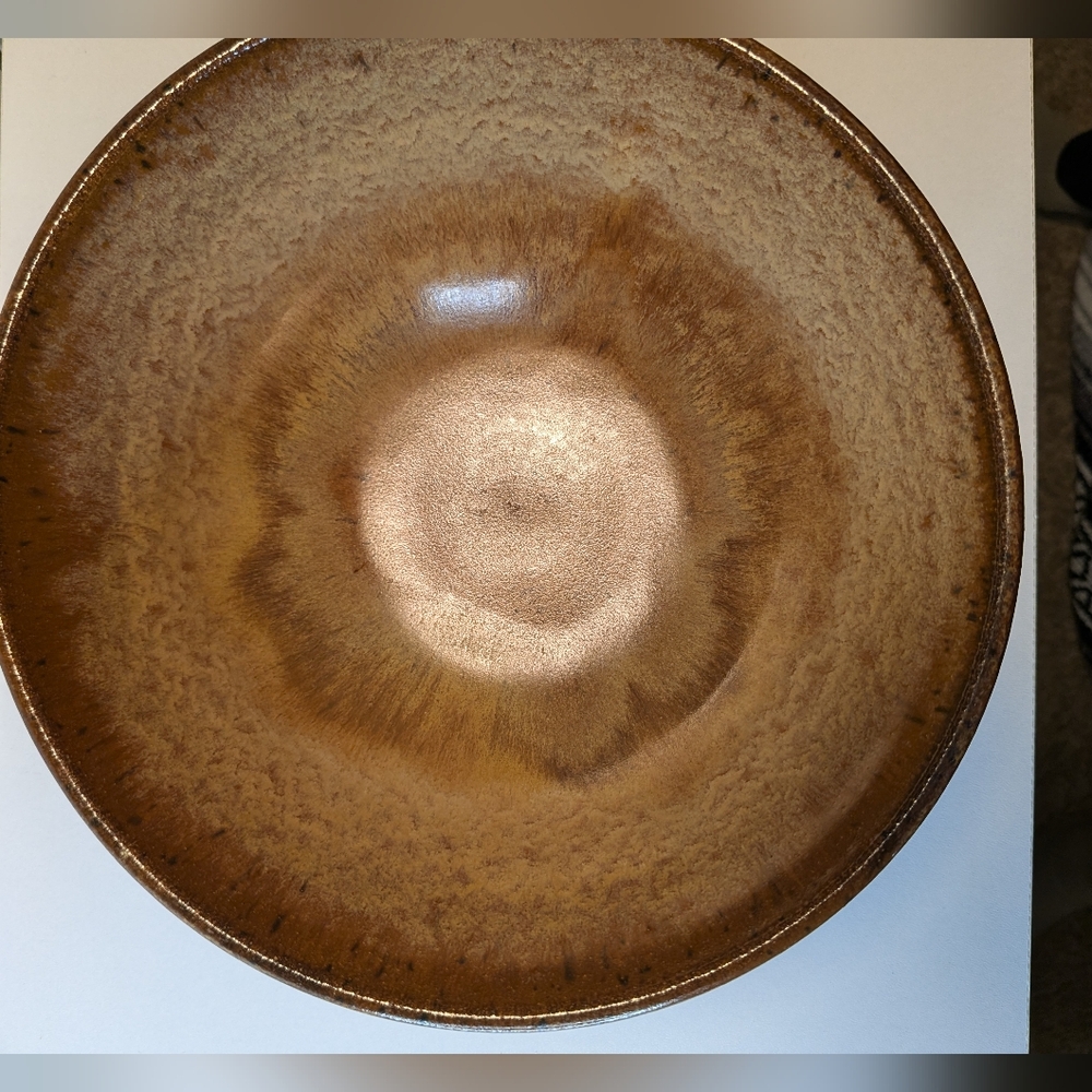Vintage 1948 MCM Footed Stoneware Petal Bowl - Amber Glaze Art Pottery